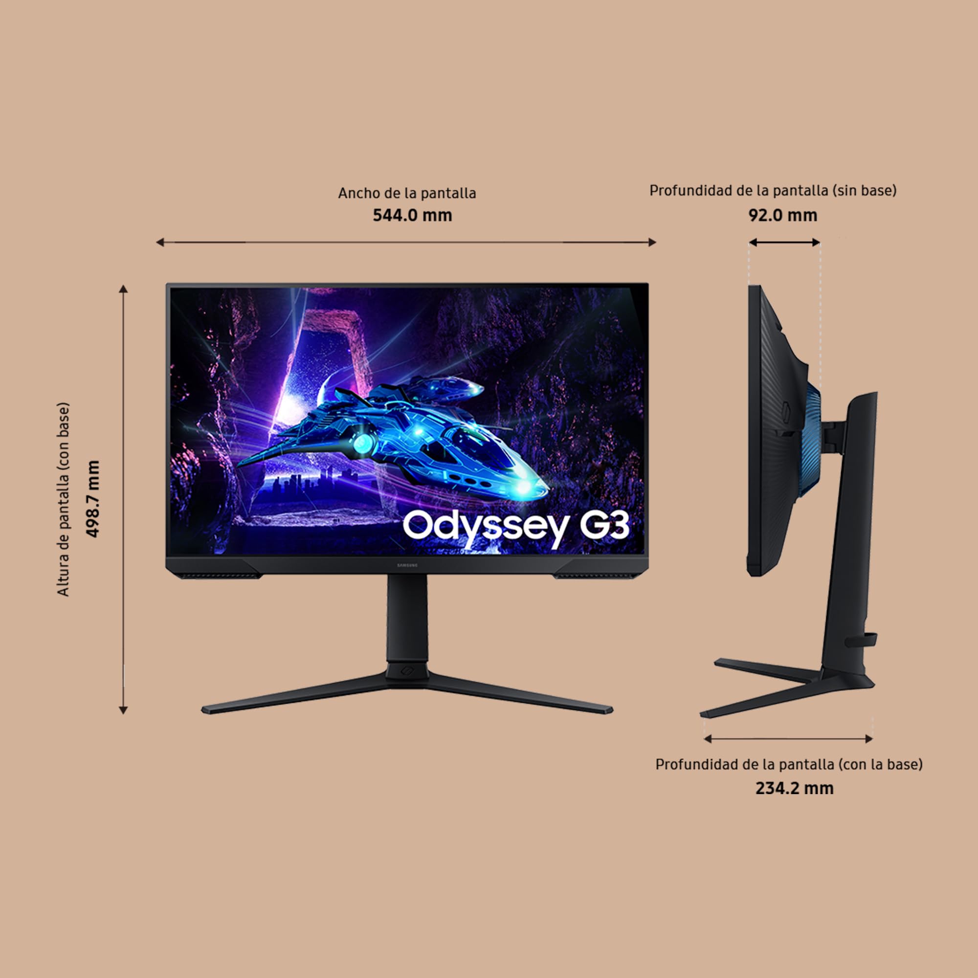 Samsung LS24DG300EUXEN - Monitor Gaming Odyssey G3 de 24" Full HD (1920 x 1080, 16:9, 180Hz, 1ms, Panel IPS, AMD FreeSync, Modo Eye Saver, Flicker Free), Negro, Versión 2024