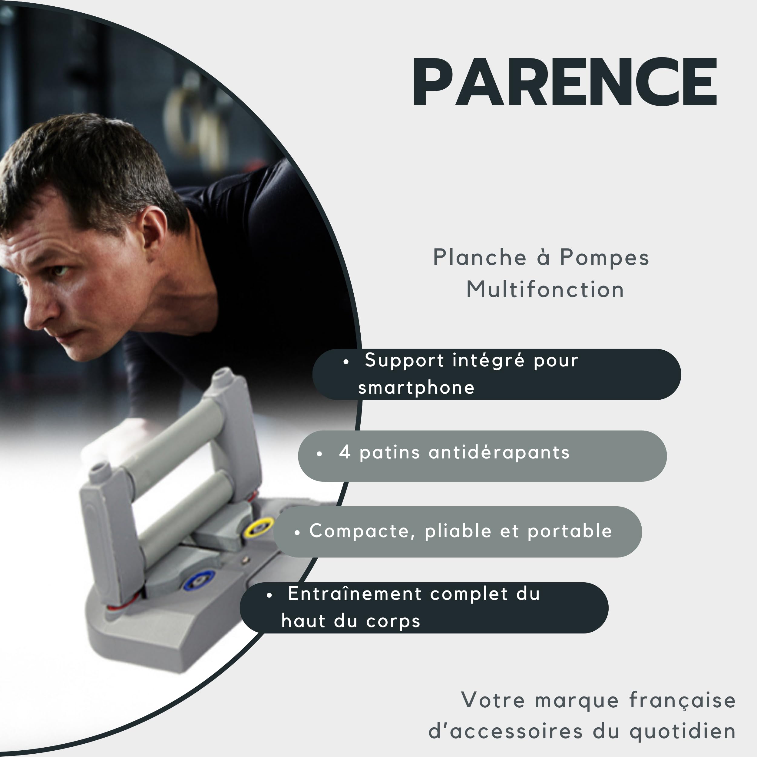 PARENCE.- Planche à Pompes Multifonction – Appareil de Musculation avec Poignées Réglables, Minuterie & Support Téléphone – Antidérapant – Entraînement Poitrine, Bras, Épaules, Triceps