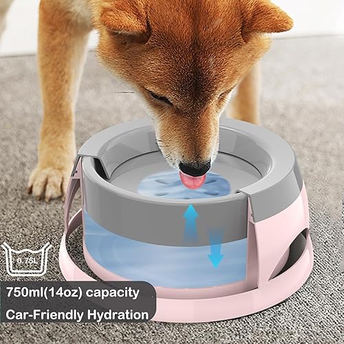 Miniatura 4 de Tazón de agua para perros de bebida lenta de 25 onzas, cuenco portátil para gatos a prueba de derrames, sin salpicaduras, sin ensuciar, base