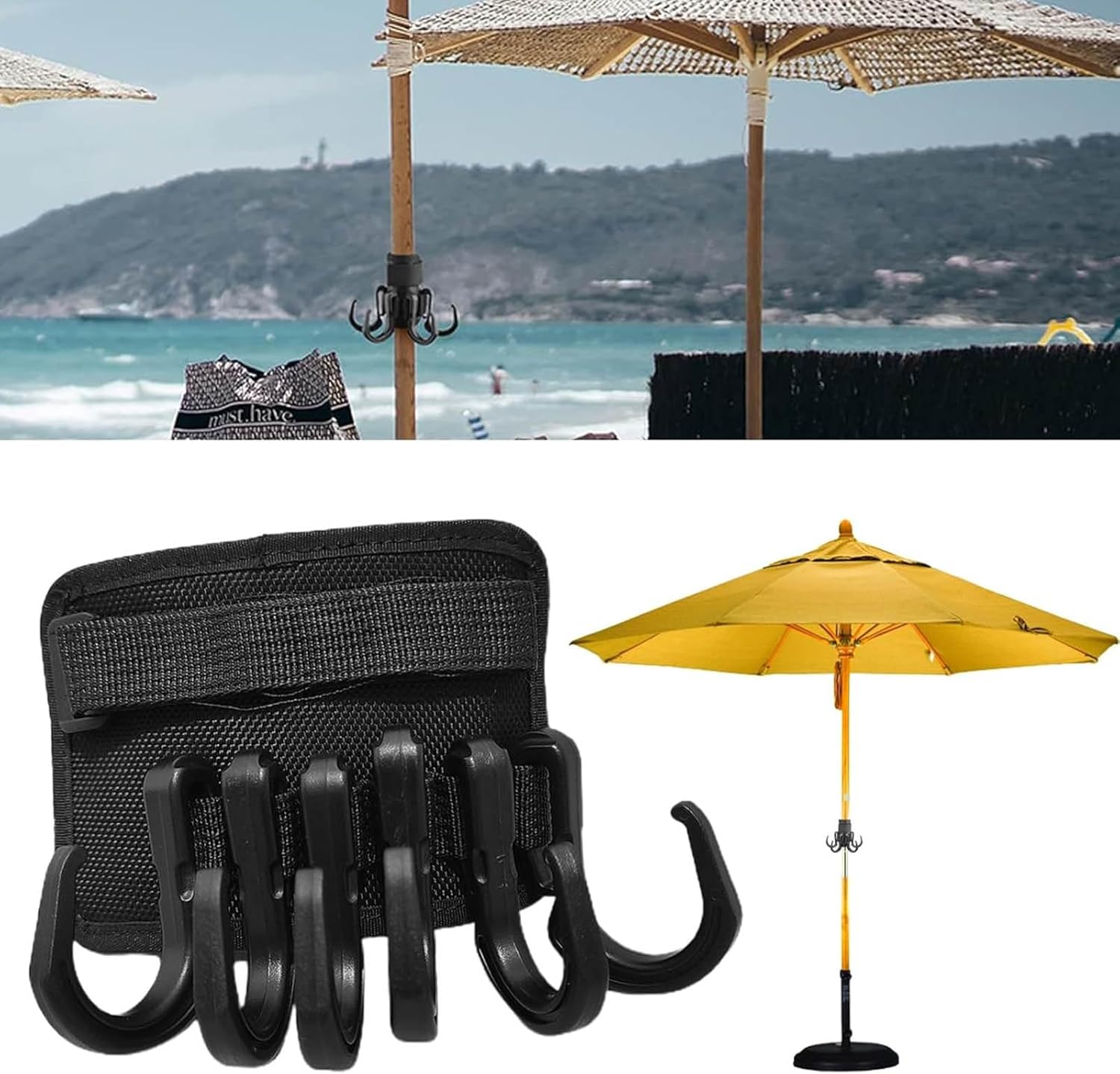 Multipurpose Adjustable Straps Umbrella Anchors Hook for Towels Hats Sunglasseses Secure Storage Solution Beach Gear Storage