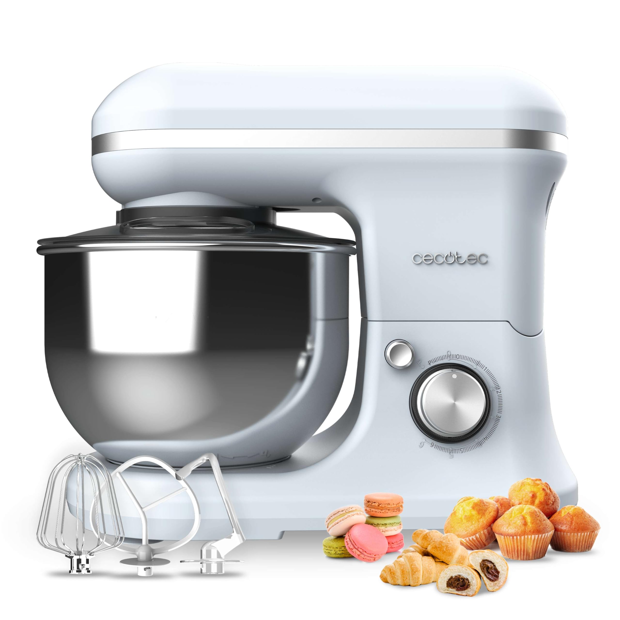 Cecotec Batidora Amasadora Cecomixer Merengue 5L 1200 Azul, 1200 W en 6 Niveles, 5 Funciones, Movimiento Planetario, Diseño Elegante, Bol de Acero de 5 L y Accesorios para Batir y Amasar - 1