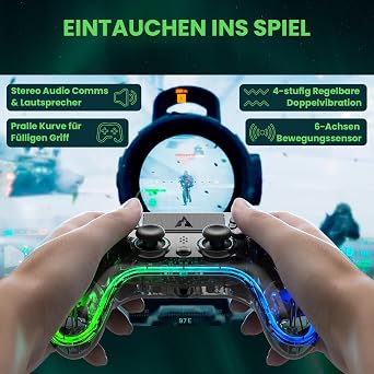 AUROCE Wireless Controller for PS4/PS3/PC, LED PS4 Controller Dualshock 4 Transparent with RGB Neon, ALPS Analog Stick, Hall Trigger, Audio Jack/Speaker, Macro/Turbo-Cyber Gray