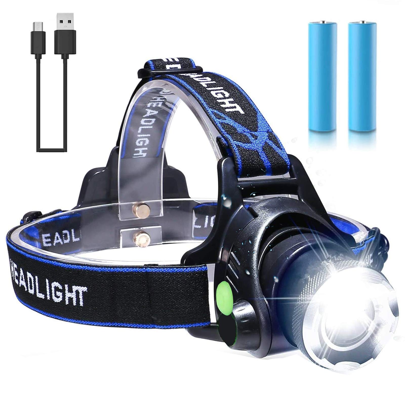 FVSA Rechargeable Led Headlamp Flashlight 1100 Lumen, 10000mah 3 Lighting Patterns Adjustable Zoom Head Lamp, Head Flashlight for Running Camping Fishing Outdoor, Father day Gifts for Men Dad husbands