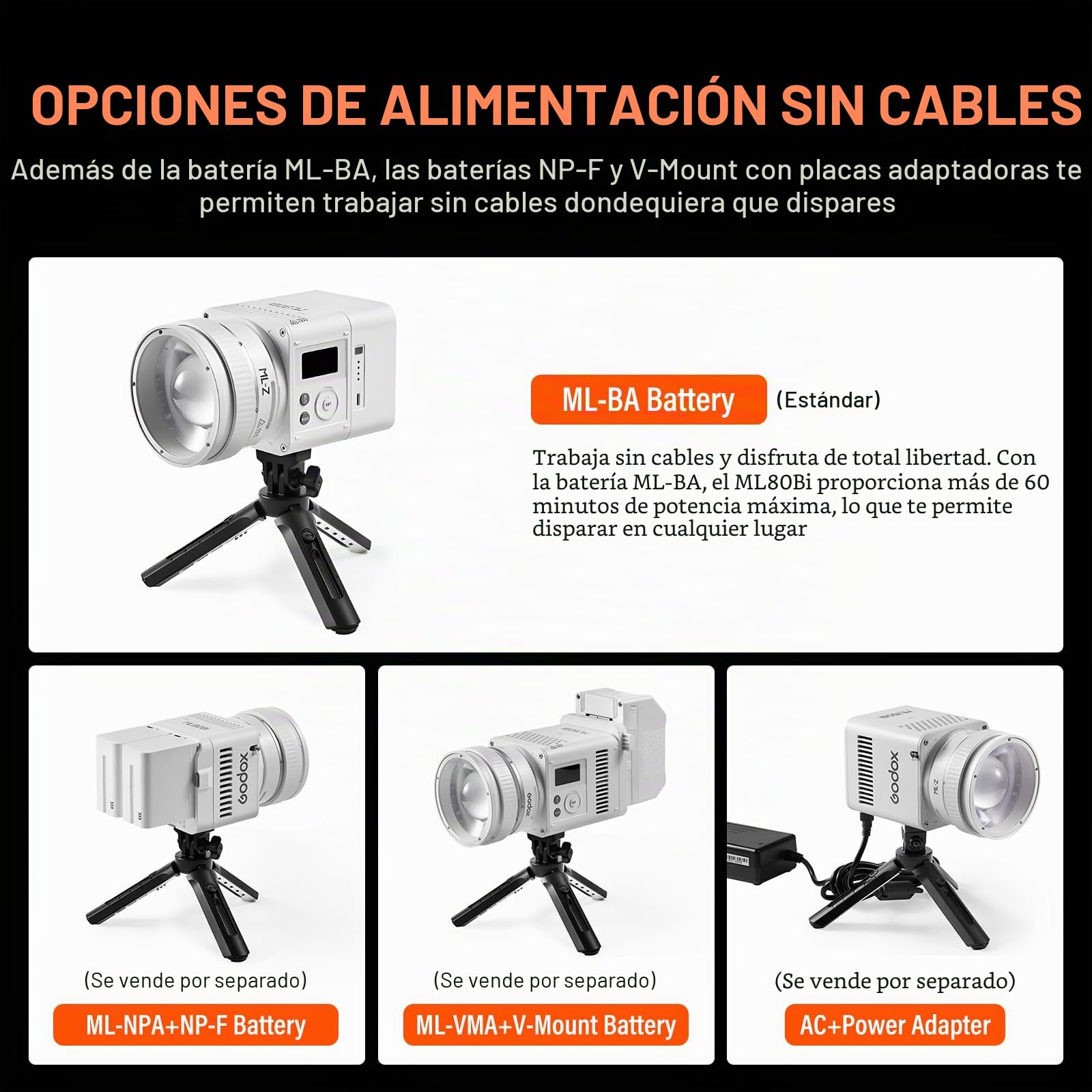 GODOX ML80Bi - Luz LED de Video con batería Bicolor 2800-6500K CRI/TLCI 96+, Sistema magnético de Montaje rápido, 11 Efectos FX, atenuación 0-100% para luz de videorgrafía para vlogging y filmación