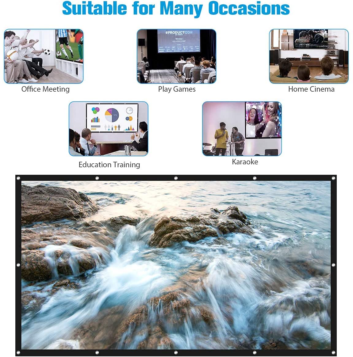 écran 150 Pouces Pliable Écran Projection Portable Solarsea 381cm - Format 16:9 Intérieur/Extérieur Home Cinéma Projection Home Cinéma Mobile