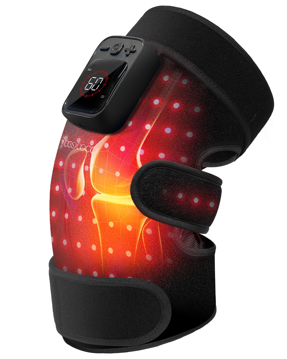 CooCoCo 5000mAh Kabelloses Knie massagegerät mit Wärme und Vibration | Beheizbare Kniebandage mit LED-Display, 5 Wärmestufen, 5 Vibrationsmodi, verstellbare Gurte, Geschenk für Männer Frauen