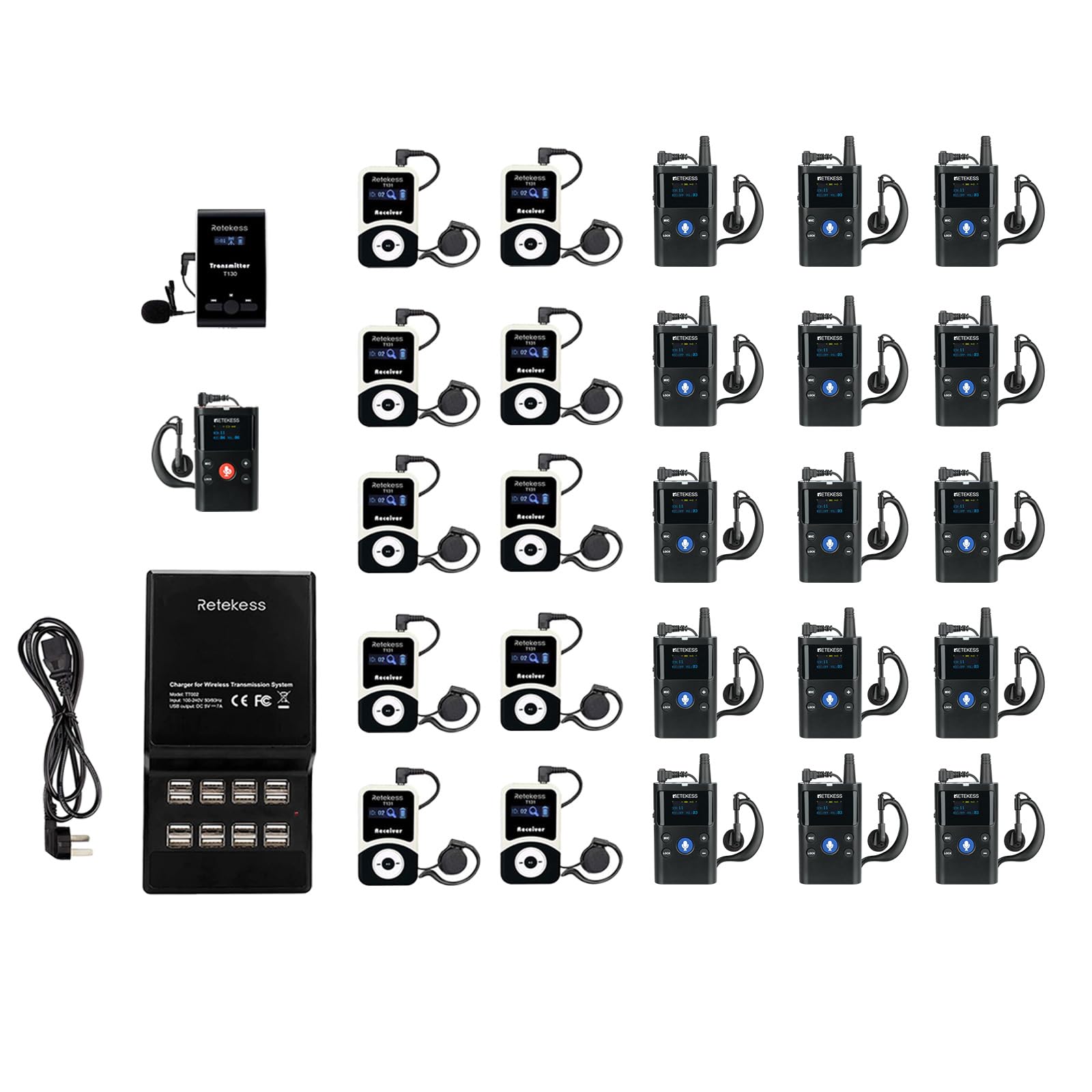 Retekess T130 Church Translation Systern TT126 Two-Way Communication Headsets,Clear Sound Quality, Tour Guide System with Two Way Audio for Church, Factory, School