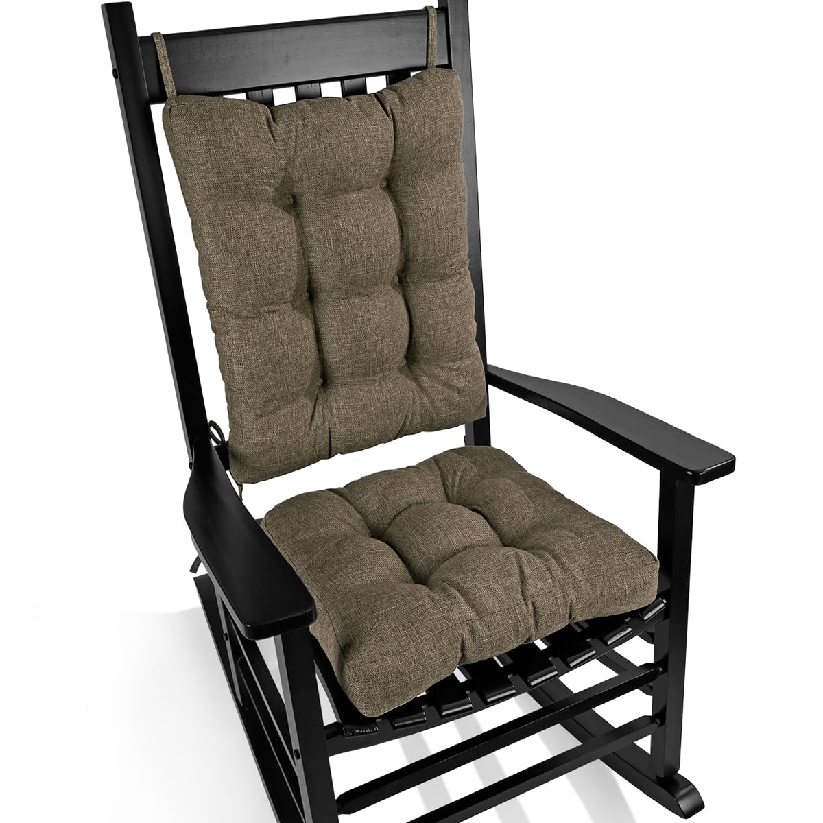 BUYUE Chair Cushion Set for Rocking Chair, Back Pillow & Seat Cushion with Ties, Original Woven Fabric Non-Slip Chair Pads for Elderly Sitting, Brown