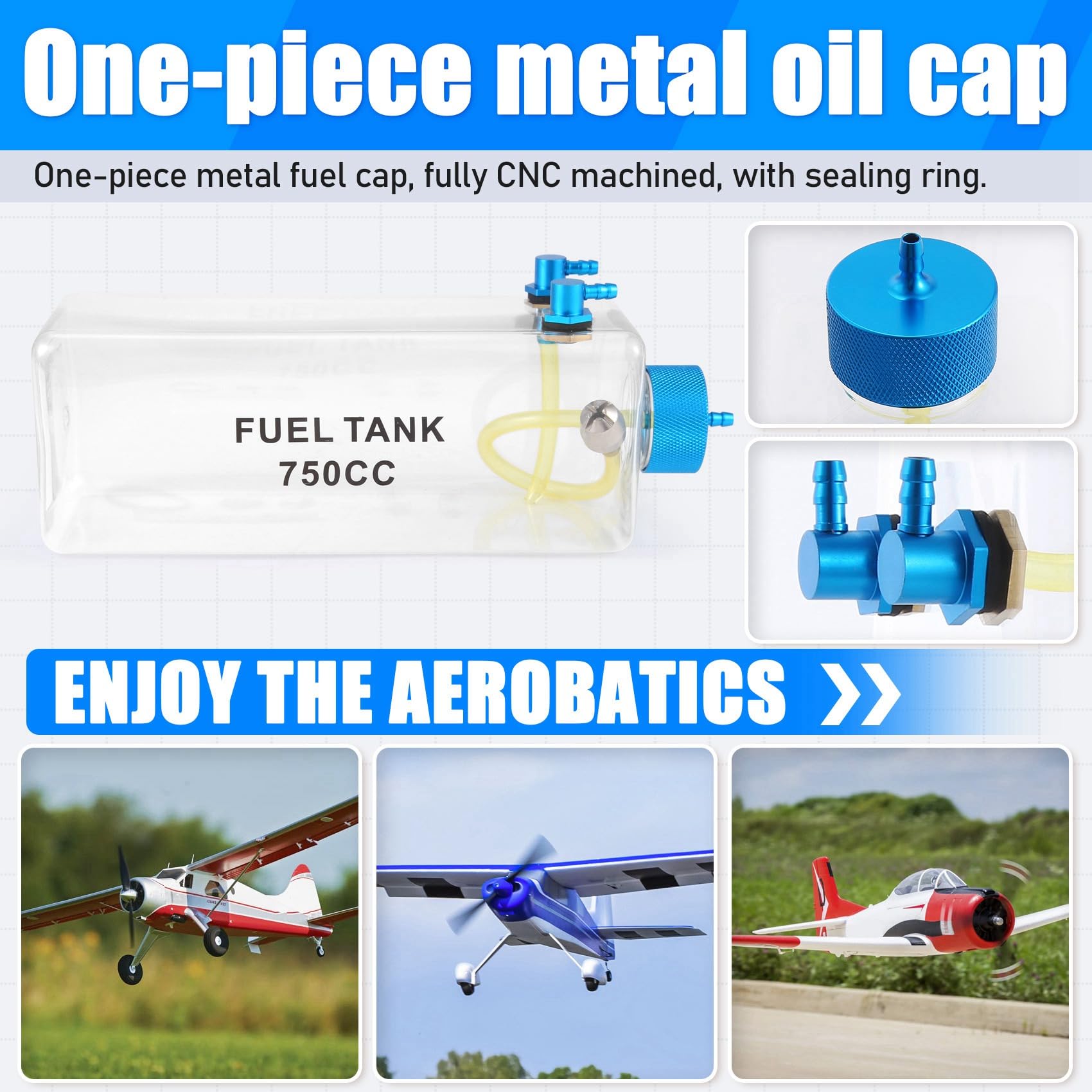 Réservoir de carburant essence Bouteille en plastique transparent 750 CC CNC pour gaz RC et avion nitro