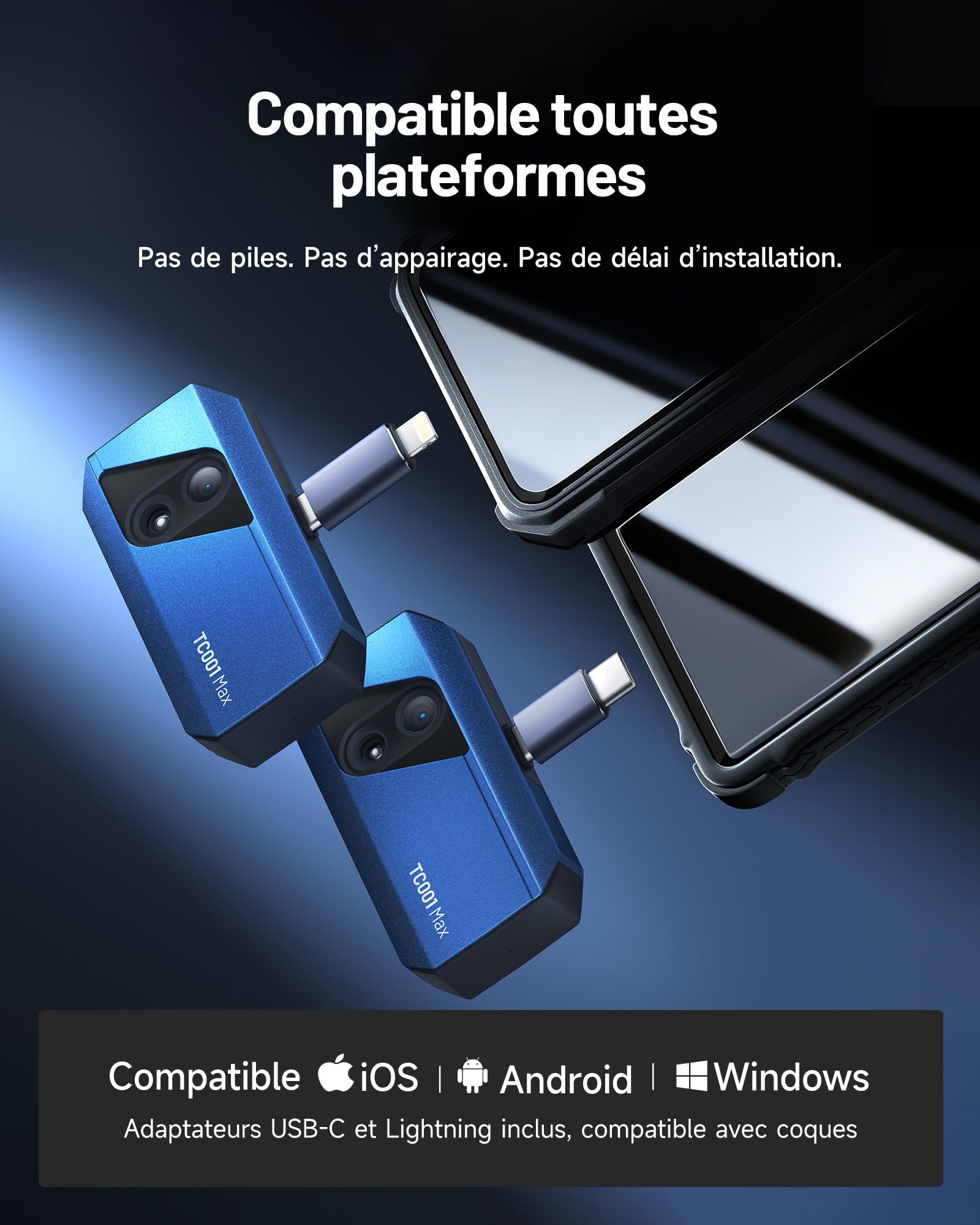 TOPDON Caméra Thermique TC001 Max pour Android iPhone, Résolution 512×384 avec Caméra Visuelle 1,5MP, -20℃-550°C, 25Hz, Caméra Infrarouge à Double Objectif pour Inspection de Maison, Fuites et CVC