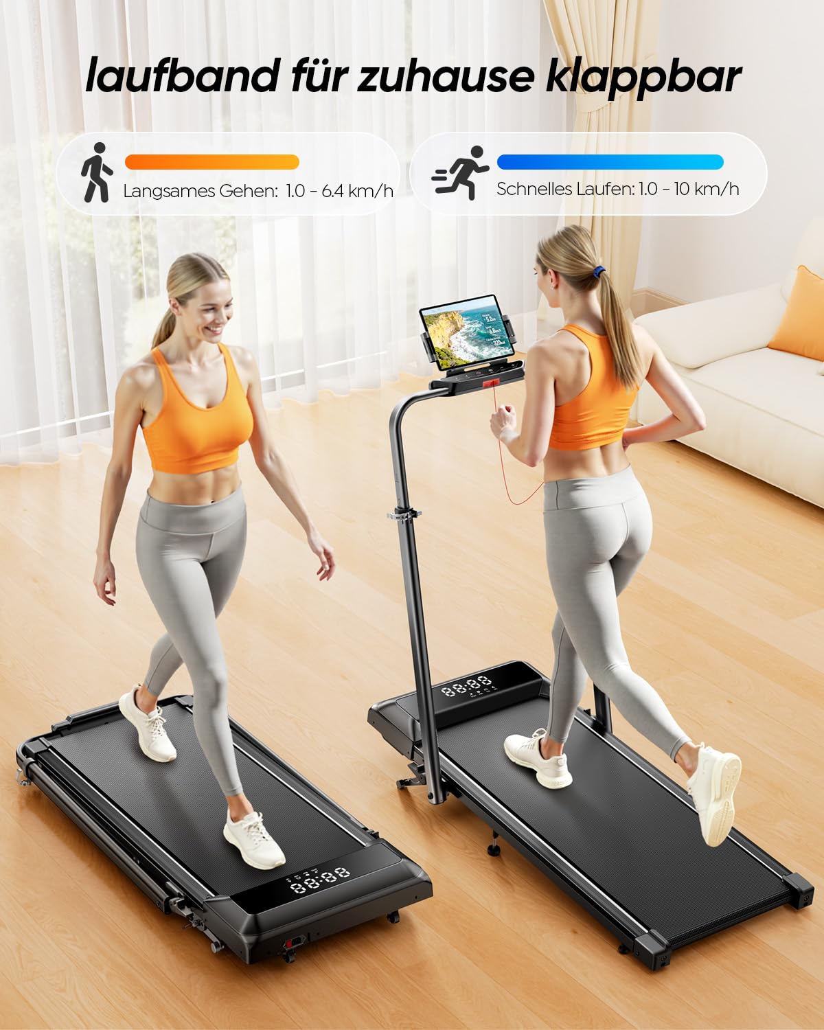 laufband für Zuhause mit Neigung, 6 IN 1 Walking Pad mit 0~15% Automatischer Steigung, 3.0HP Klappbar Laufband für Zuhause & Büro mit Lautsprecher,Bis 136kg Belastbar