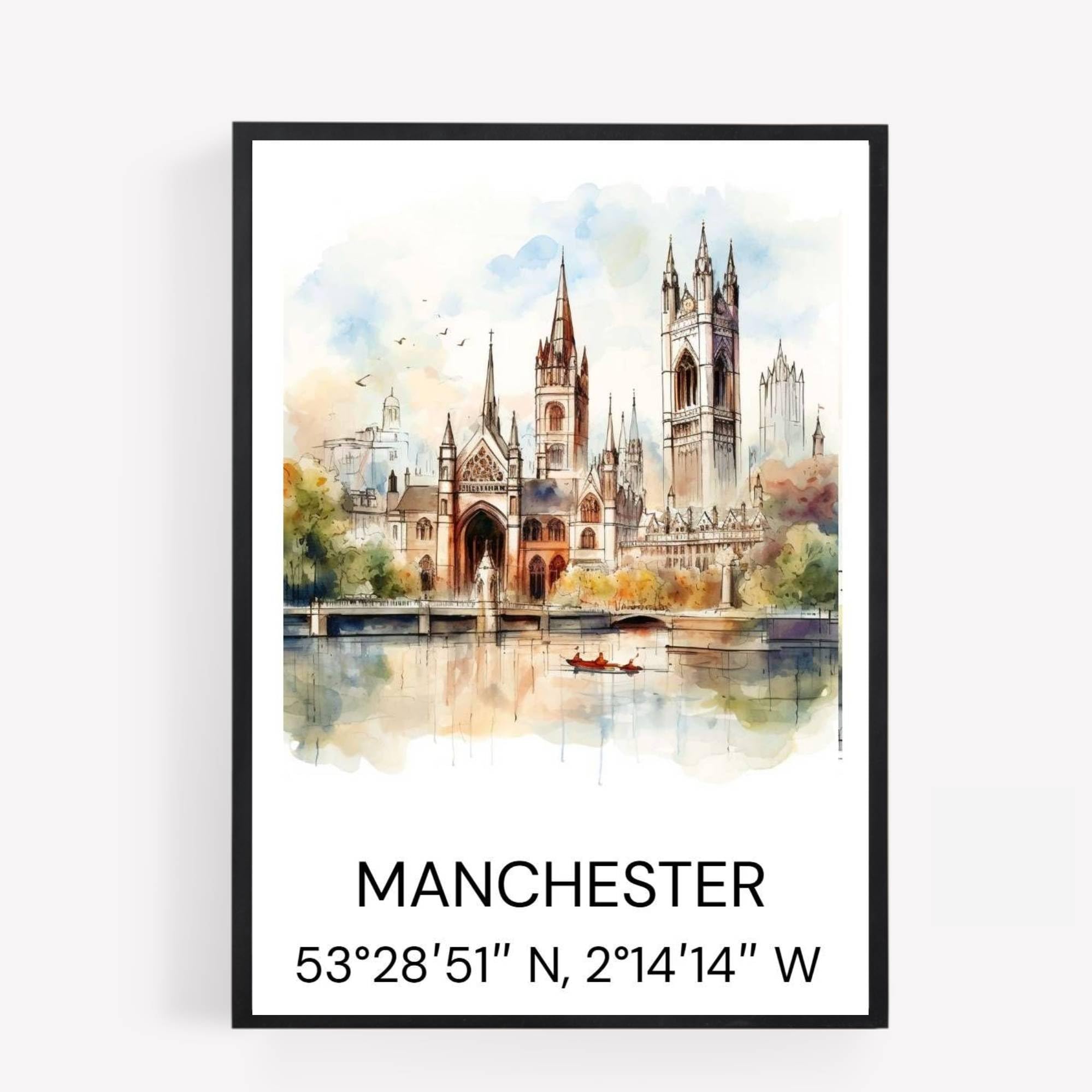 gfc manchester Cityscape Skyline Map Print Picture Poster Gift A4 UNFRAMED 1 wall art Home decor Decorating landmarks