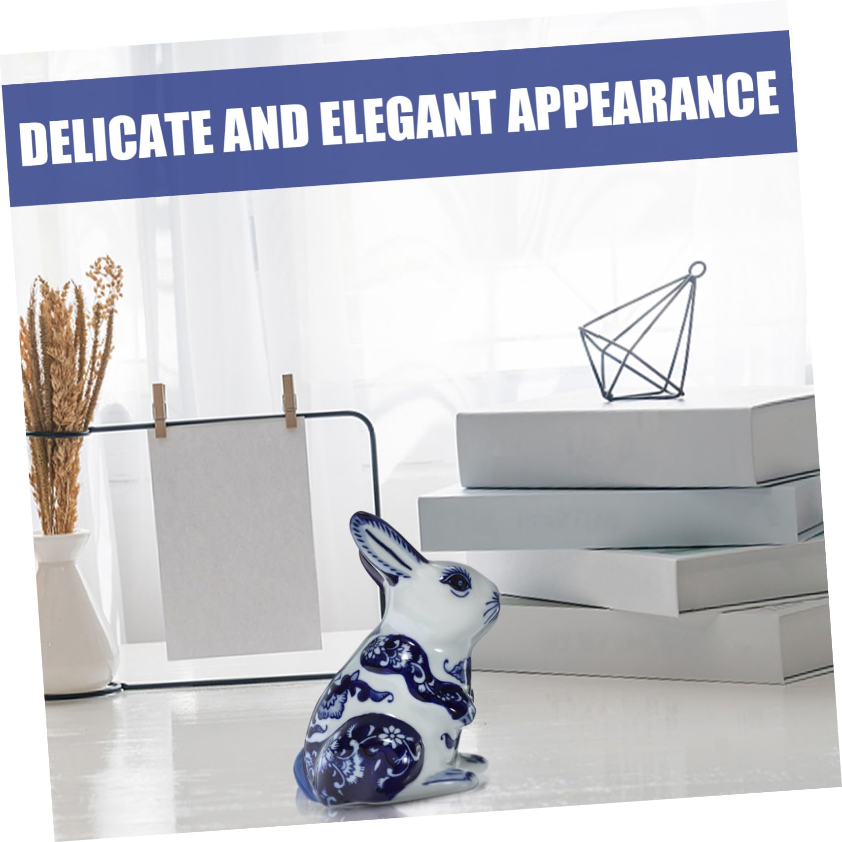 DOITOOL Figurine de Lapin Ornement Élégant en Céramique Bleu Clair Style Chinois, Décoration Adorable pour Bureau ou Salon pour Pendaison de Crémaillère