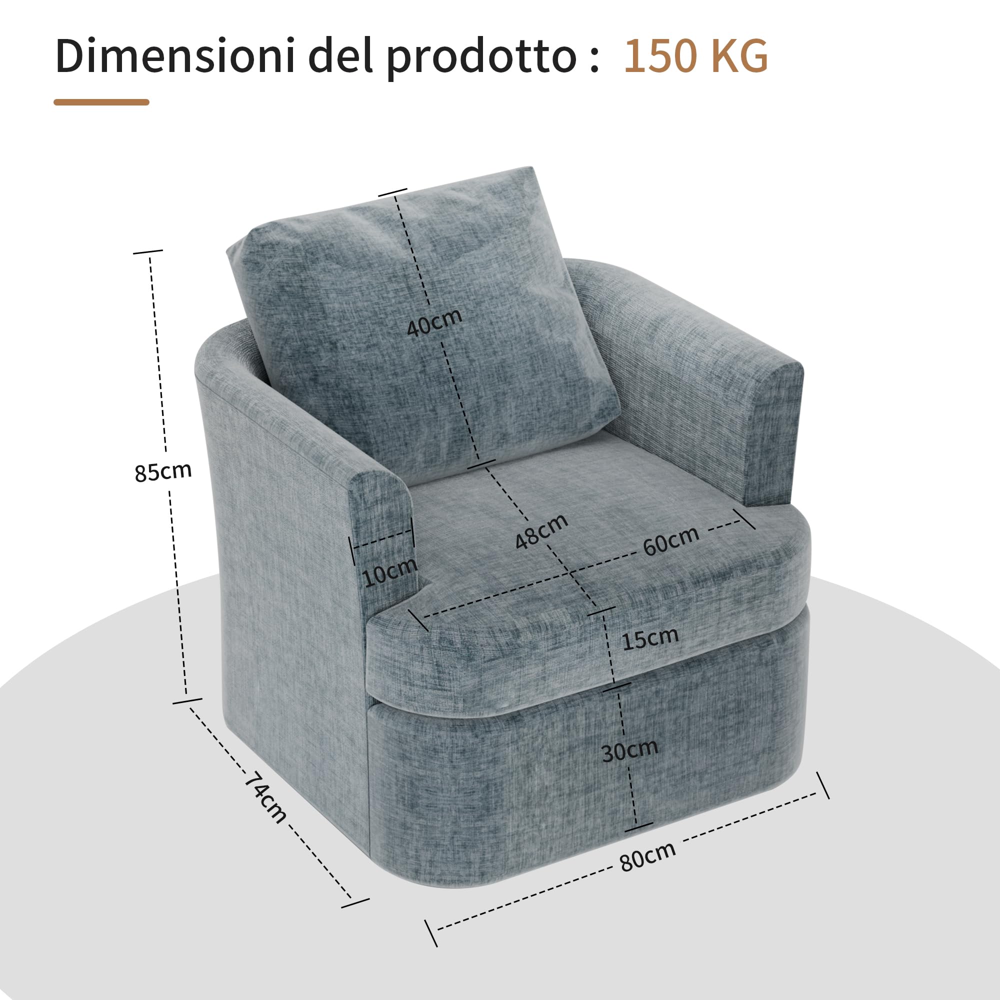 BonVache Sedia Girevole in Peluche, Poltrona Relax Girevole 360°, con Schienale a Forma di U e Seduta Imbottita, Adatta per Soggiorno, Camera da Letto e Ufficio, Blu