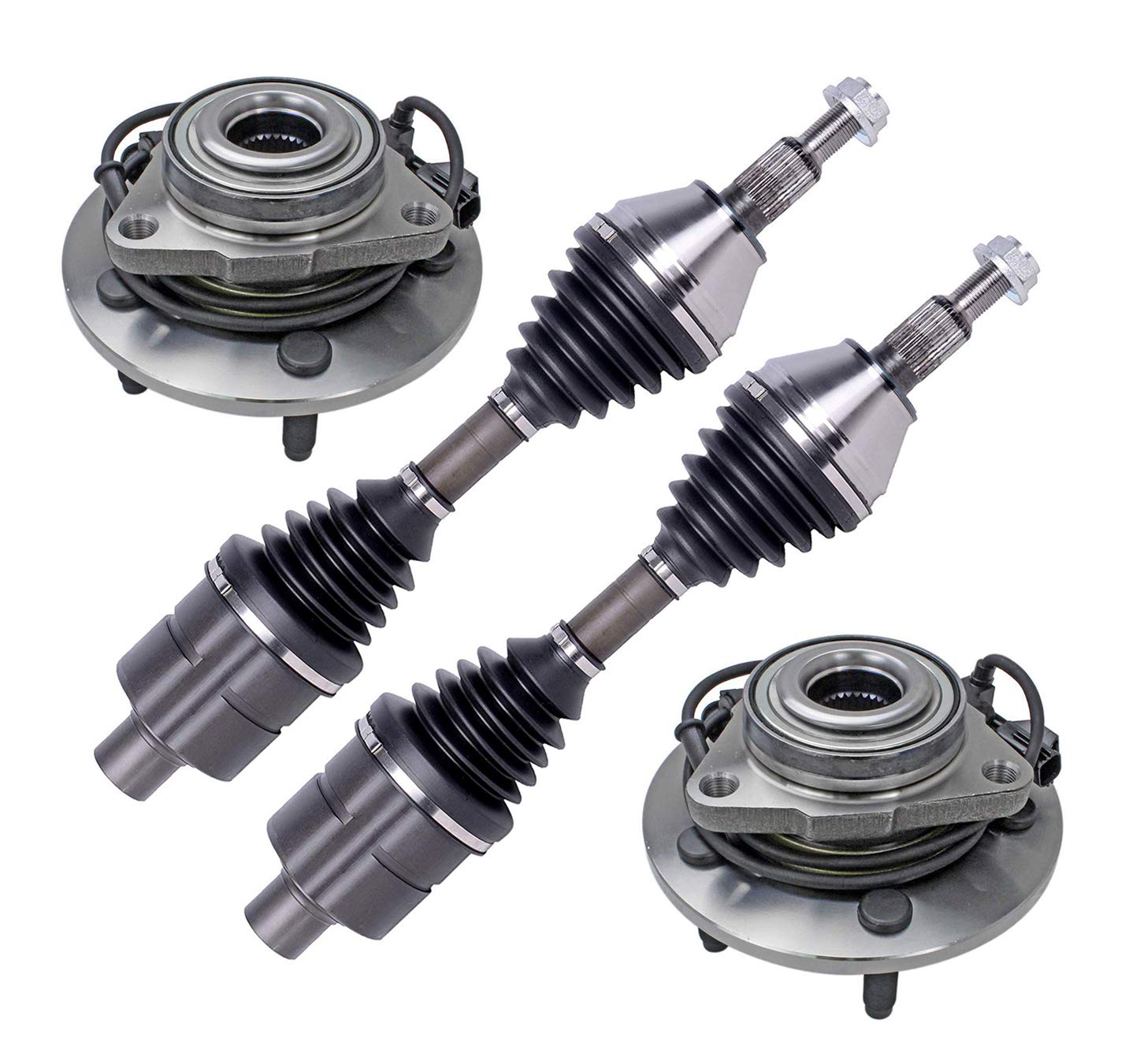 2 Front CV Axle Drive Shaft and 2 Front Wheel Hub Bearing Assemblies for 2002 2003 2004 2005 Dodge Ram 1500 4WD w/ABS