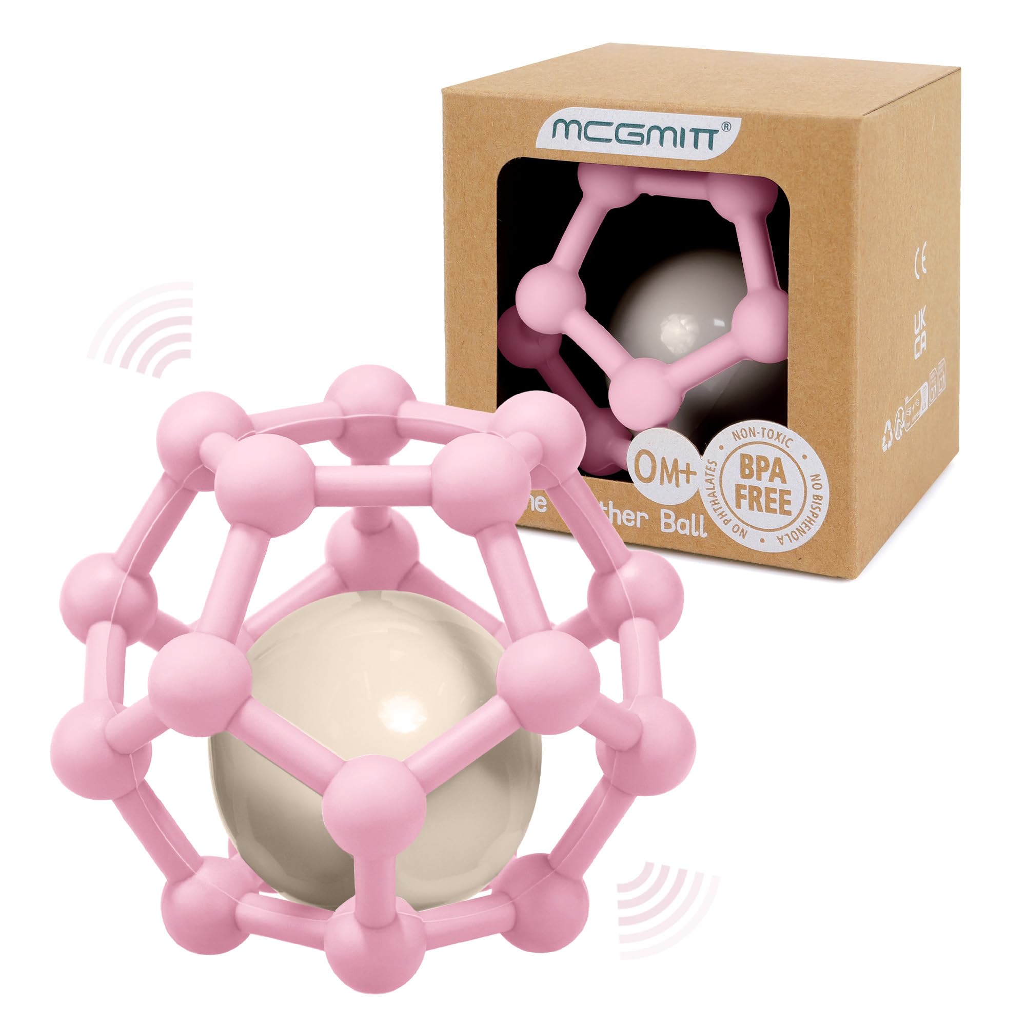 MCGMITT Sonajero Mordedor Bebe Silicona, Pelota Sensorial Bebe Agarre Luz y Suave Juguetes para 0 3 6 9 12 Meses Bebes sin BPA, 10cm, Regalos para Recién Nacidos (Rosa)
