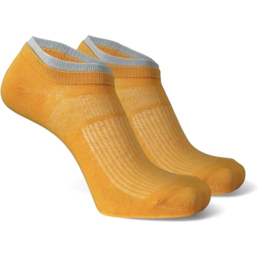 Sockscarving Feel The Comfort Pure Preimum Cotton 1 Pair Low Cut Athletic Socks, Yellow with Grey Trim, Ankle Length For Men and Women - Stretchable Free Size Anti Odur Sweat Free Anti Slip