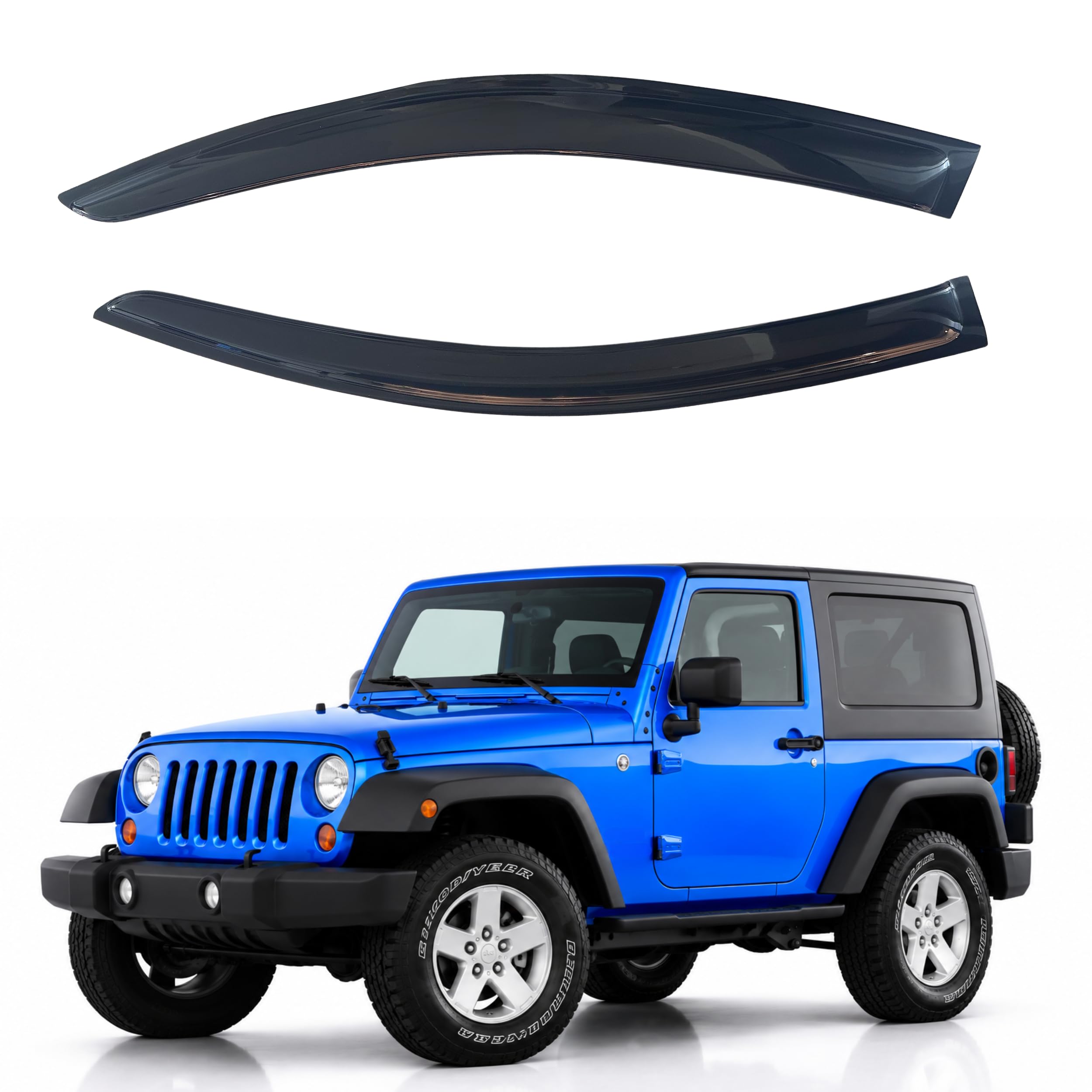 IG Window Visors Fit for 2007-2018 Jeep Wrangler JK (2-Door), Out-Channel Rain Guards Vent Wind Deflectors 2PC, Car Accessories for 07-18 Wrangler JK (2-Door Only)