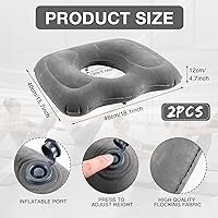 Vista 2 de Leinuosen 2 cojines inflables de asiento de 18.1 x 15.7 x 4.7 pulgadas, almohada de elevación portátil con forma de dona, almohada de hemorroides