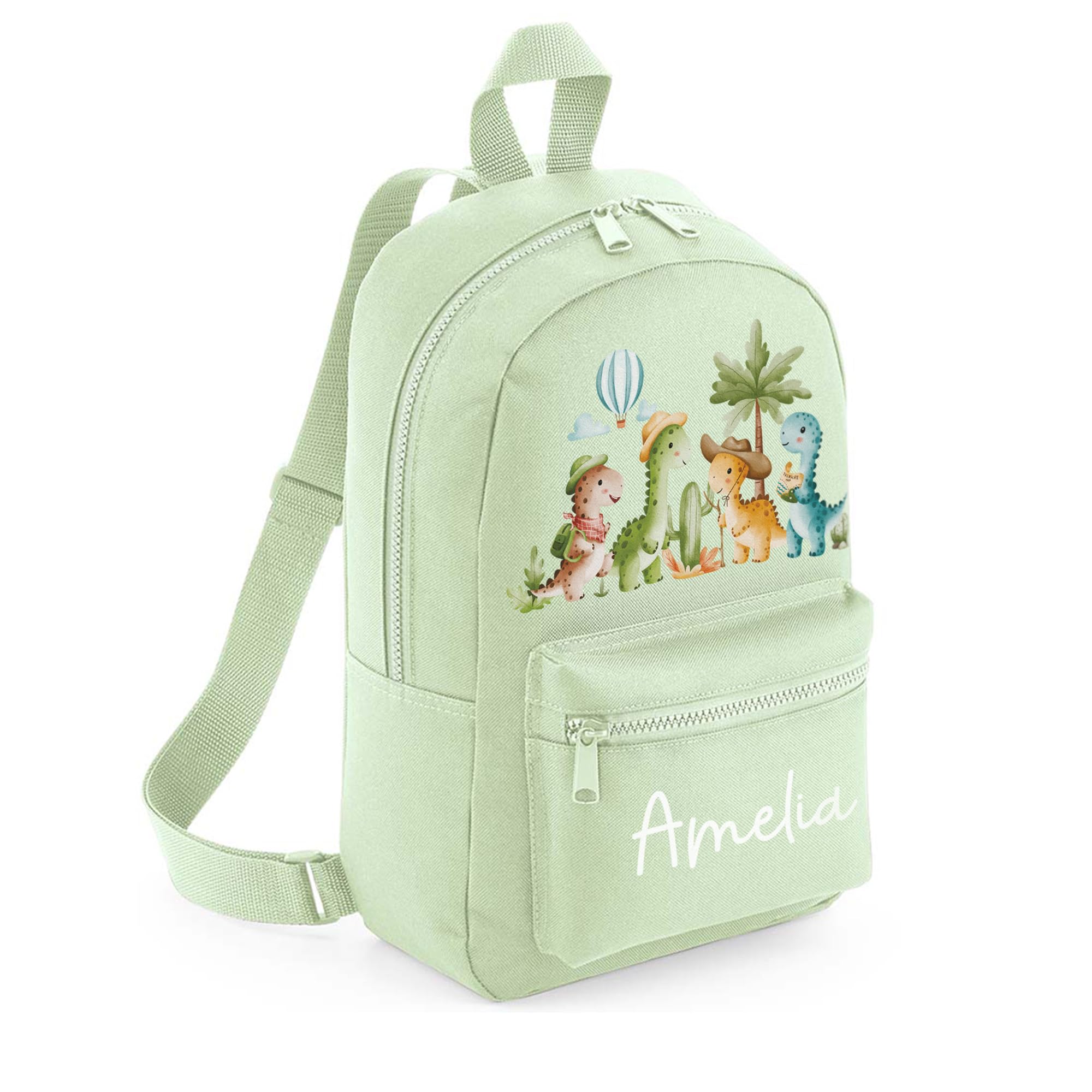 A1 Graphics Ltd Pistachio Personalised Dinosaur Kids Backpack Custom With Name Choice Of Colours Dino School Bag With Adjustable Straps For Children & Toddlers (Pistachio)