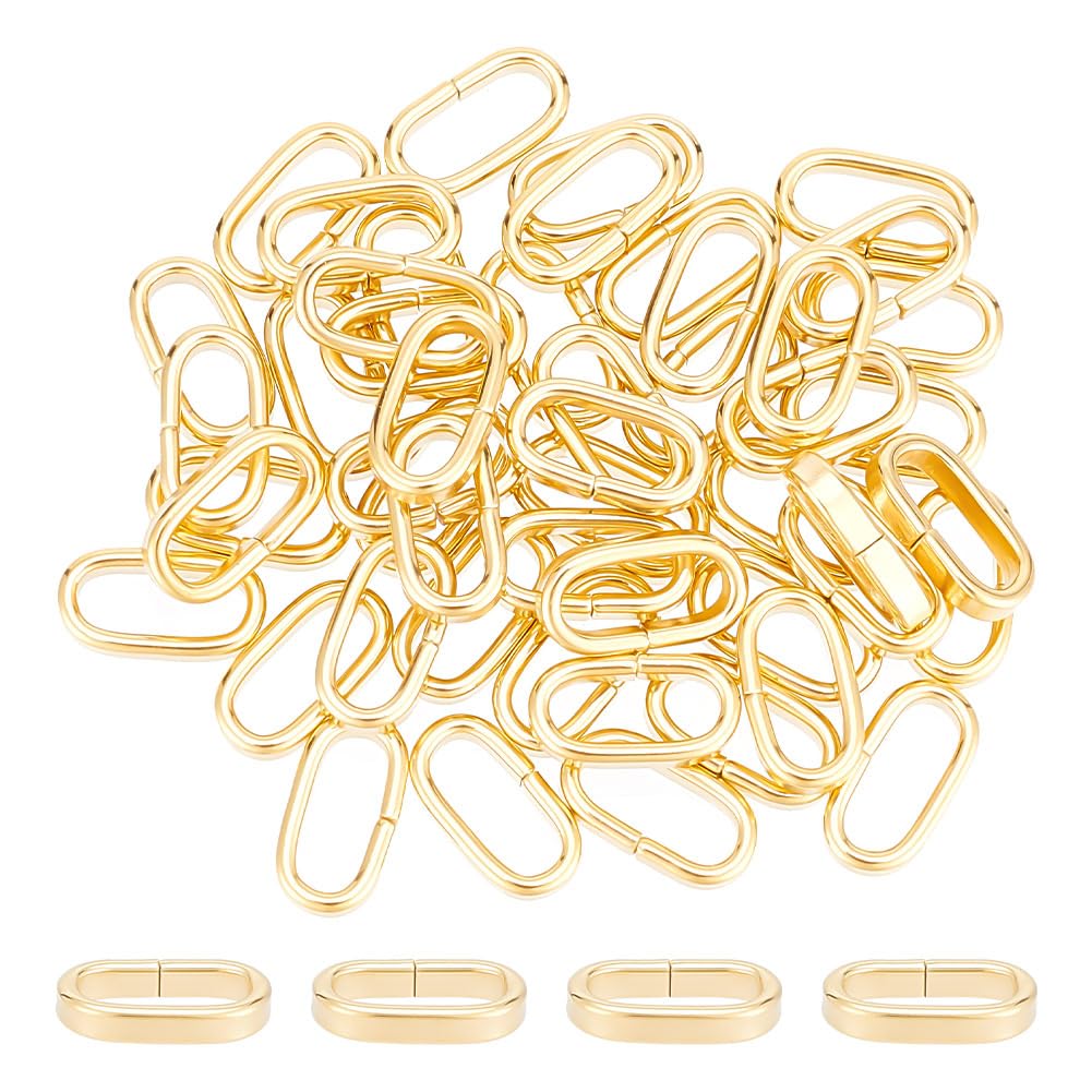 UNICRAFTALE 50Pcs Golden Oval Stainless Steel Slide Charms - 50pcs, Large Hole, Locking Clips, Beads, Link Connector for Jewelry Making