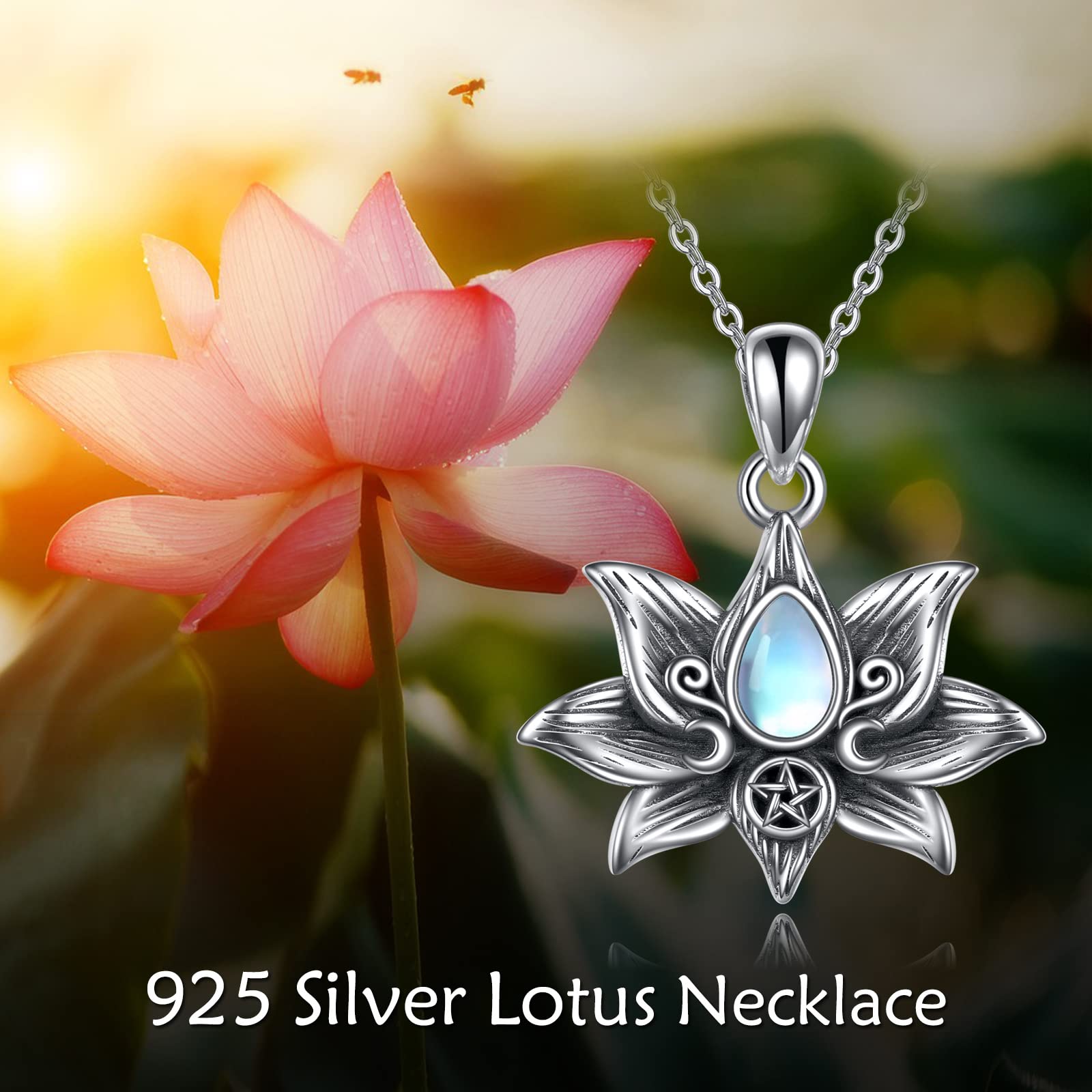 AXELUNA Collier Lotus Argent Sterling pendentif lotus sorcière bijoux cadeaux pour femmes hommes pour Noël anniversaire cadeaux
