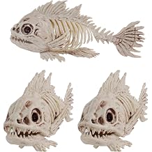 NEROSUN Halloween Fish Skeletons Decorations, 3 Pack 10" Animal Skeleton Plastic Realistic Bones, Fish Bones Spooky Graveyard Prop for Haunted House Halloween Party Decor
