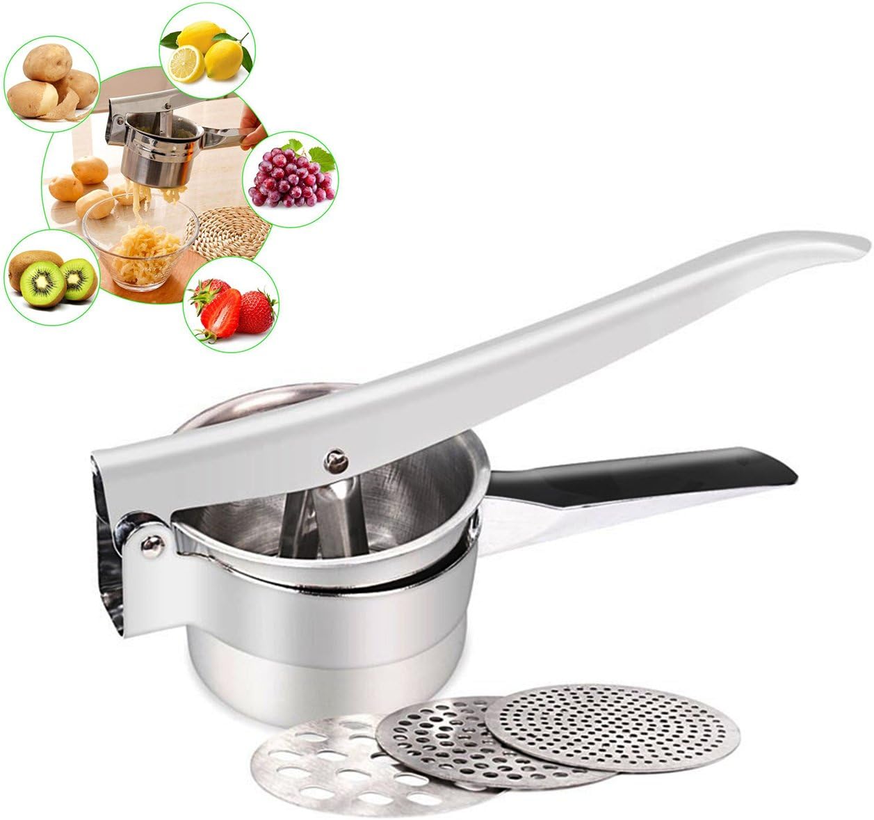 DenSan Potato Ricer Set Fruit and Vegetables Masher Food Ricer Large Capacity 420ml-100% Premium Stainless Steel Lifetime Warranty