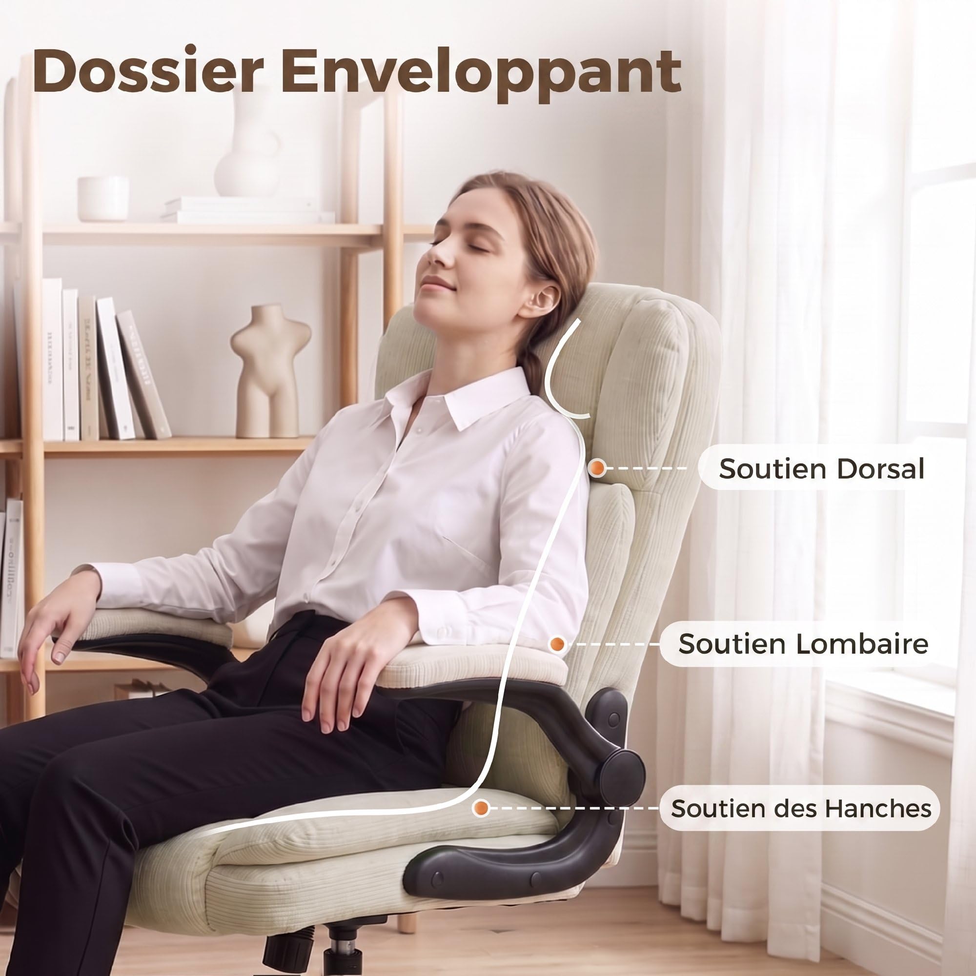 HOMCOM Sillón Oficina ergonómico de Felpa Beige
