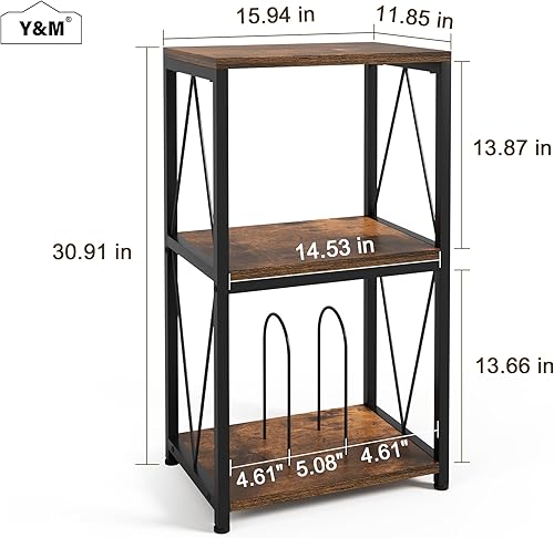 Miniatura 3 de Y&M Soporte para tocadiscos con almacenamiento de vinilo, mesa de exhibición de 3 niveles para CD de álbum, soporte para tocadiscos, mesa auxiliar