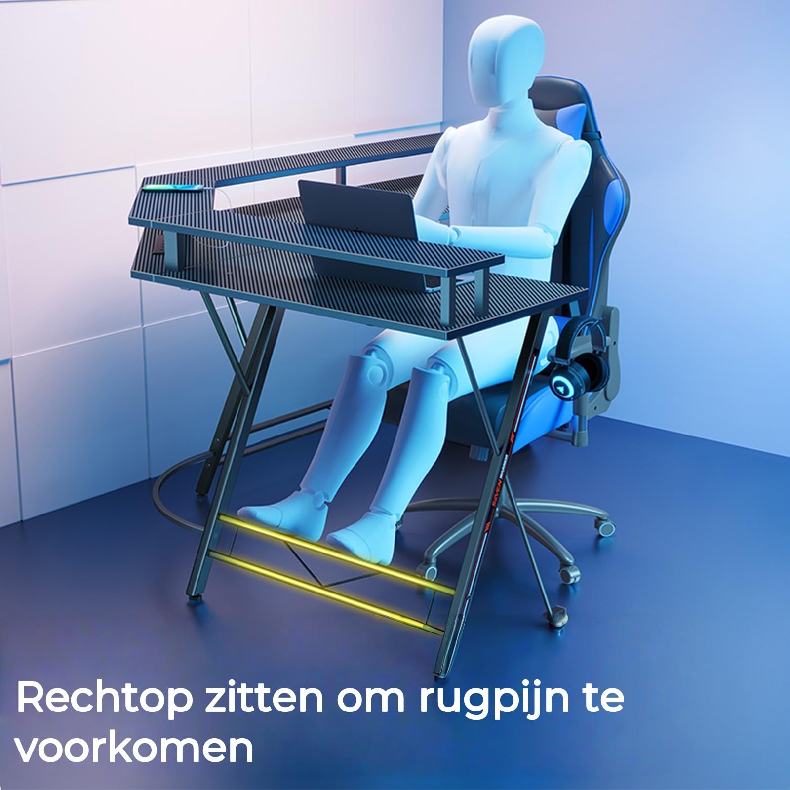 Gaming-schrijfbureau L vorm, gaming bureau met stopcontact, LED Gaming-schrijfbureau L vorm, gaming bureau met stopcontact, LED