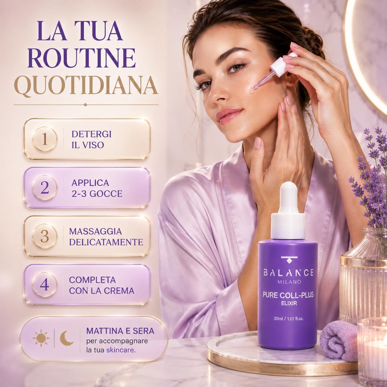 Siero Collagene Viso, Acido Ialuronico ed Elastina - Made in Italy - 30ml | Siero Idratante Viso Lampone e Kiwi - Emulgel Liftante Rapido Assorbimento - Tutti i Tipi di Pelle - Skin Care BALANCE MILANO
