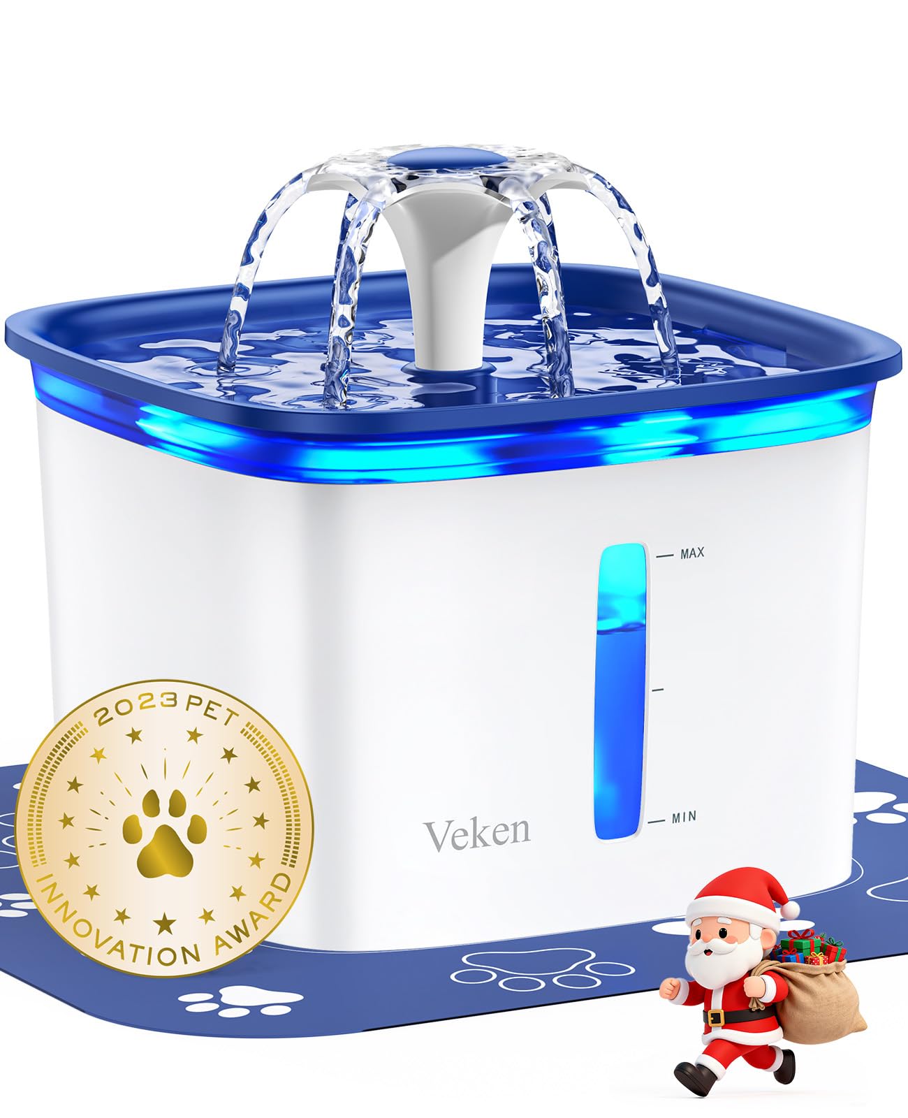 Veken Innovation Award Winner 95oz/2.8L Pet Fountain, Automatic Cat Water Fountain Dog Water Dispenser with Replacement Filters for Cats, Dogs, Multiple Pets (Blue, Plastic)