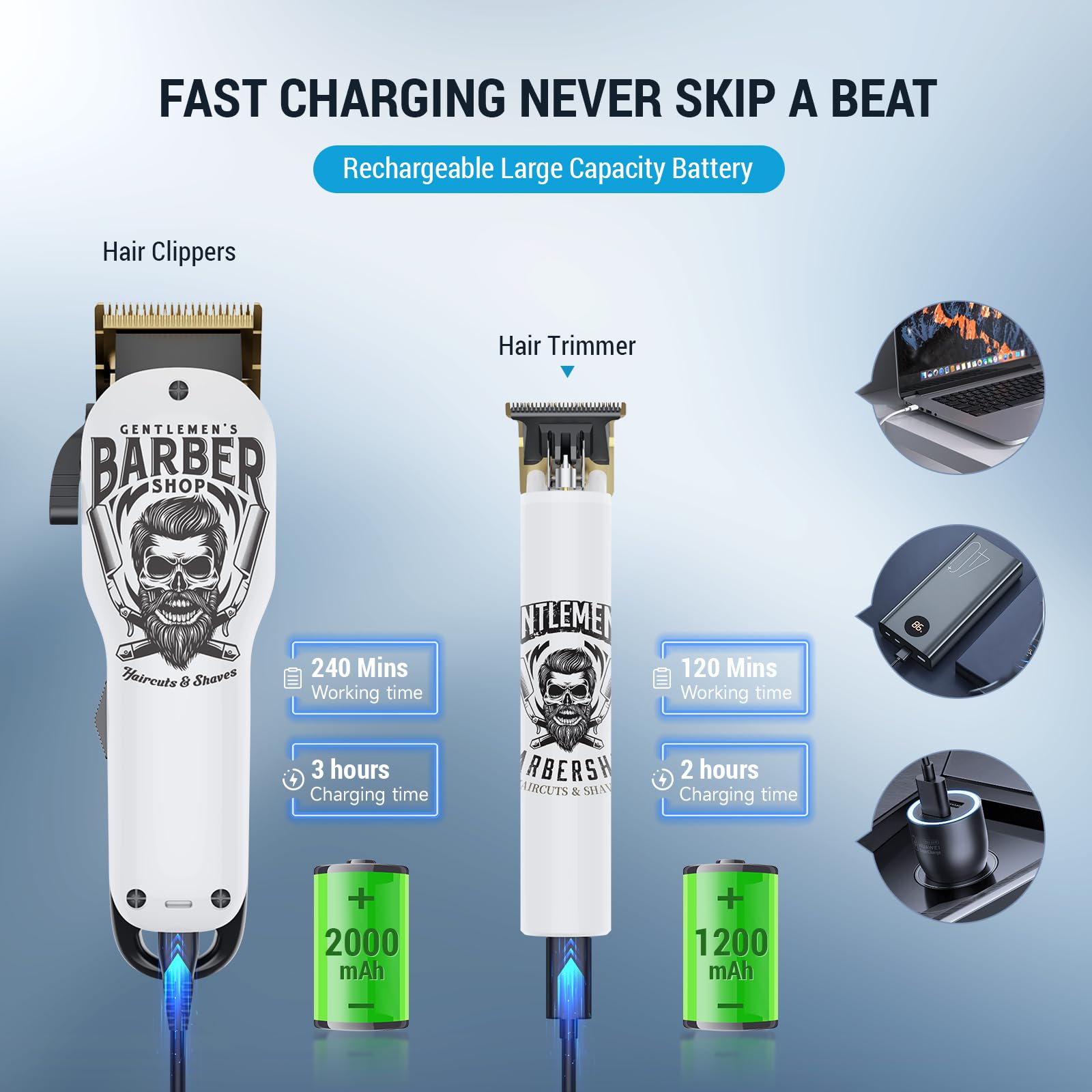 BESTBOMG Haarschneidemaschine Profi, Barber Set, Clipper Haarschneider, Friseur Set, Haartrimmer Herren Bartschneider Barttrimmer Präzisionstrimmer Langhaarschneider Männer 2000mAh/1200mAh