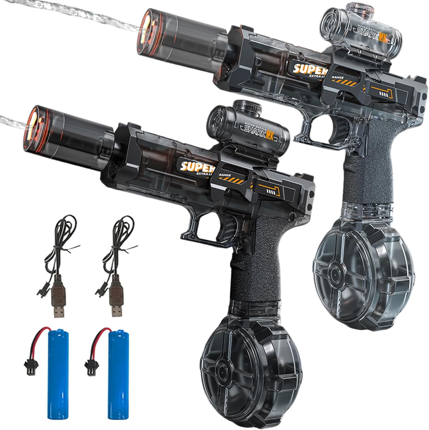 2 Pack Electric Water Gun, Automatic Water Gun Pistol with LED Light, 24-26 FT Range Large Capacity Electric Squirt Guns, Summer Water Toys for Outdoor, Beach, Pool Party