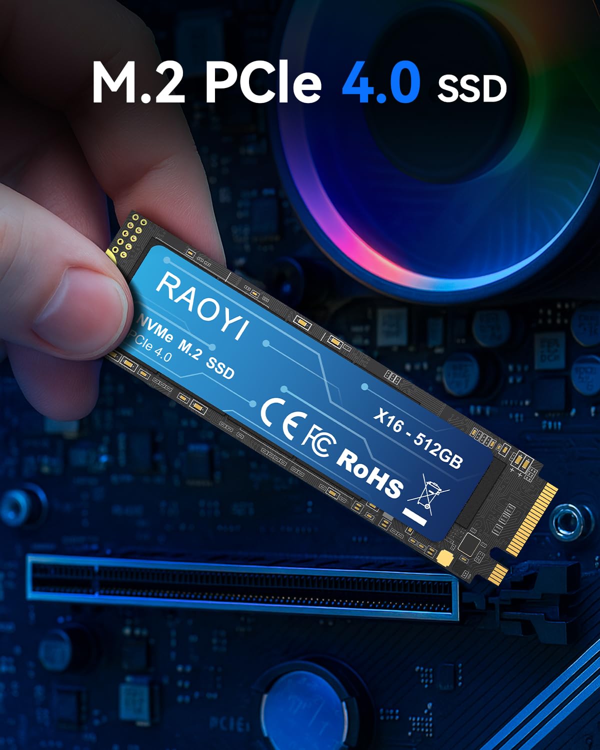 RAOYI Unità a stato solido interna NVMe da 512 GB M.2 2280 PCIe Gen4x4 SSD, fino a 5000 MB/s, configurazione cache SLC, archiviazione ed espansione di memoria per desktop laptop PS5