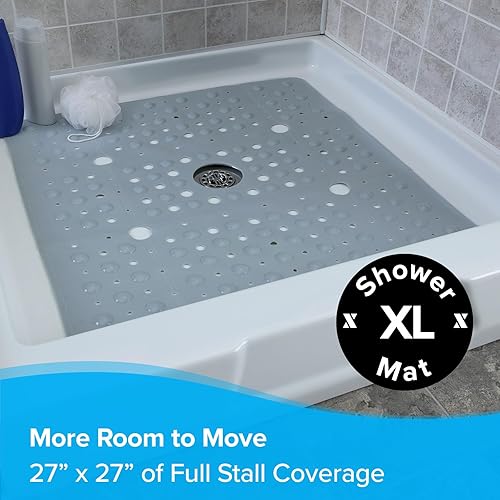 Miniatura 76 de SlipX Solutions Paquete de estuches – Tapete de ducha cuadrado, extra grande de 27 x 27 pulgadas, tapete antideslizante para ancianos y niños