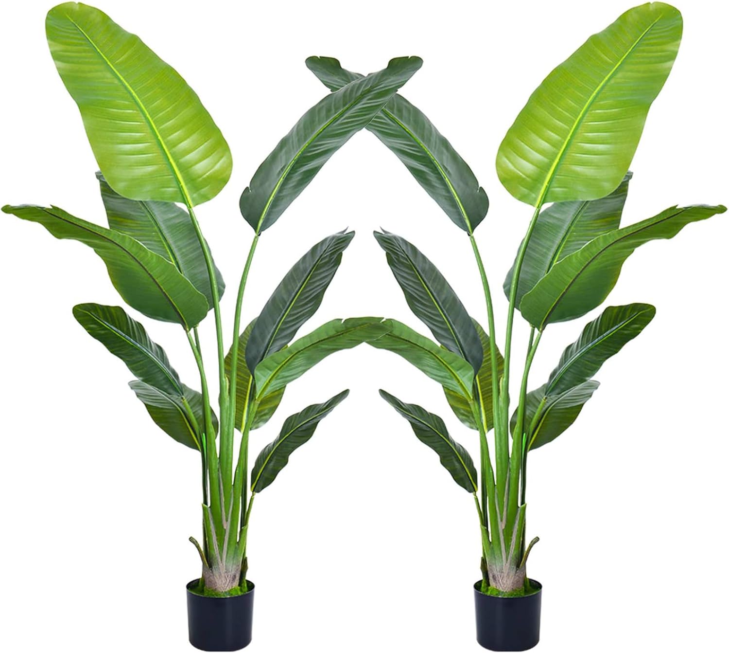 Artificial Bird of Paradise Plant, Green Leaves,Adjustment-Free Branches Artificial Tree for Indoor Outdoor Home Decor (6FT-2Pack) 6FT-2PS