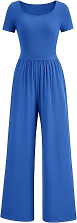 PRETTYGARDEN Women's Summer One Piece Jumpsuits Dressy Casual Short Sleeve Square Neck Wide Leg Jumpsuit Rompers