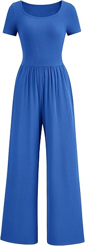 PRETTYGARDEN Women's Summer One Piece Jumpsuits Dressy Casual Short Sleeve Square Neck Wide Leg Jumpsuit Rompers