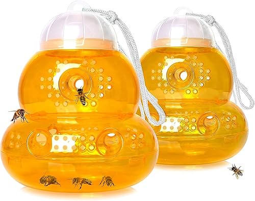 Paquete de 2 trampas para avispas para colgar al aire libre, trampas para abejas para exteriores, trampas para avispos, abejas carpinteras y
