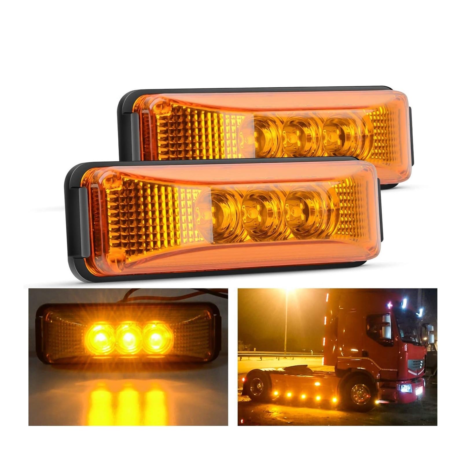 DEHIWI Lámparas incandescentes 24V 3,9 Pulgadas 3 LED Camión Remolque Luz Ámbar Delantero Trasero LED Marcador Lateral Luces Indicador De Liquidación Lámpara Impermeable 2 Uds