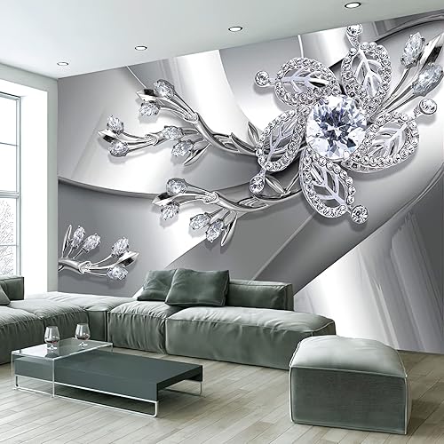 Papel tapiz 3D de flor de diamante plateado, papel tapiz de arte moderno, mural de pared, espacio para inquilinos, sala de estar, dormitorio,