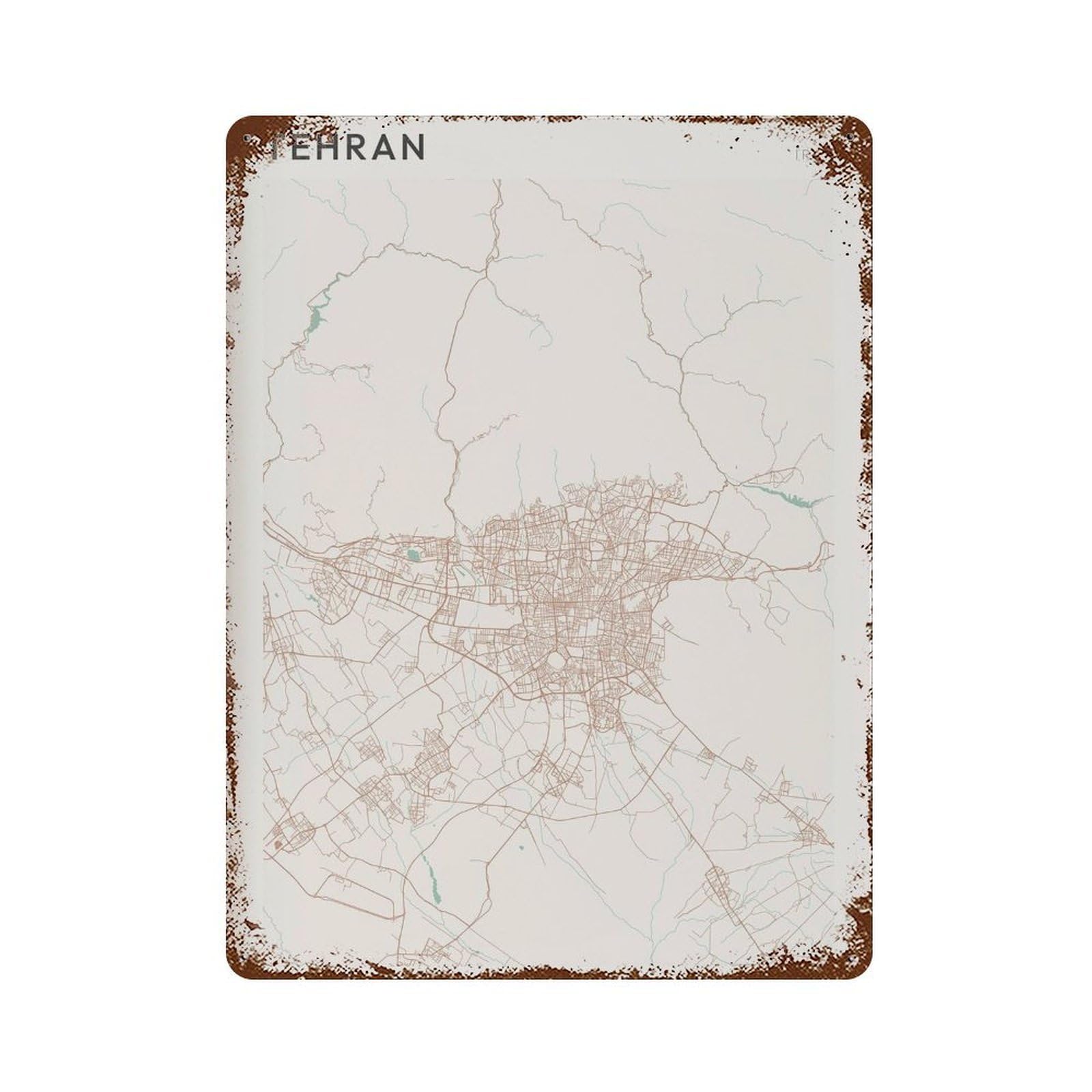xiaoxiaoshen Tehran Map Iran Travel Gift Minimalist Wall Decor Art Metal Tin Poster Modern Home Decor Art Home Bar Shop Decorations Vintage Sign 40x30cm