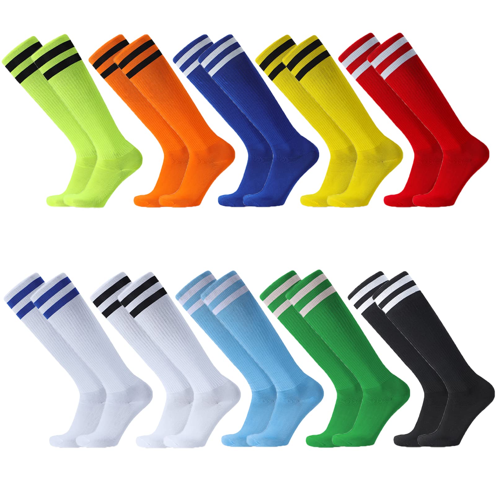 10 Paar Fußballsocken, dehnbar, kniehoch, bunte Fußballsocken für Männer, Frauen, Teenager