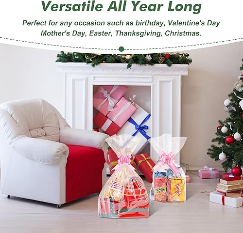 Miniatura 6 de 50 paquetes de bolsas de celofán de 32 x 40 pulgadas para cesta, extra grandes, grandes, grandes, bolsas de celofán transparente enormes para