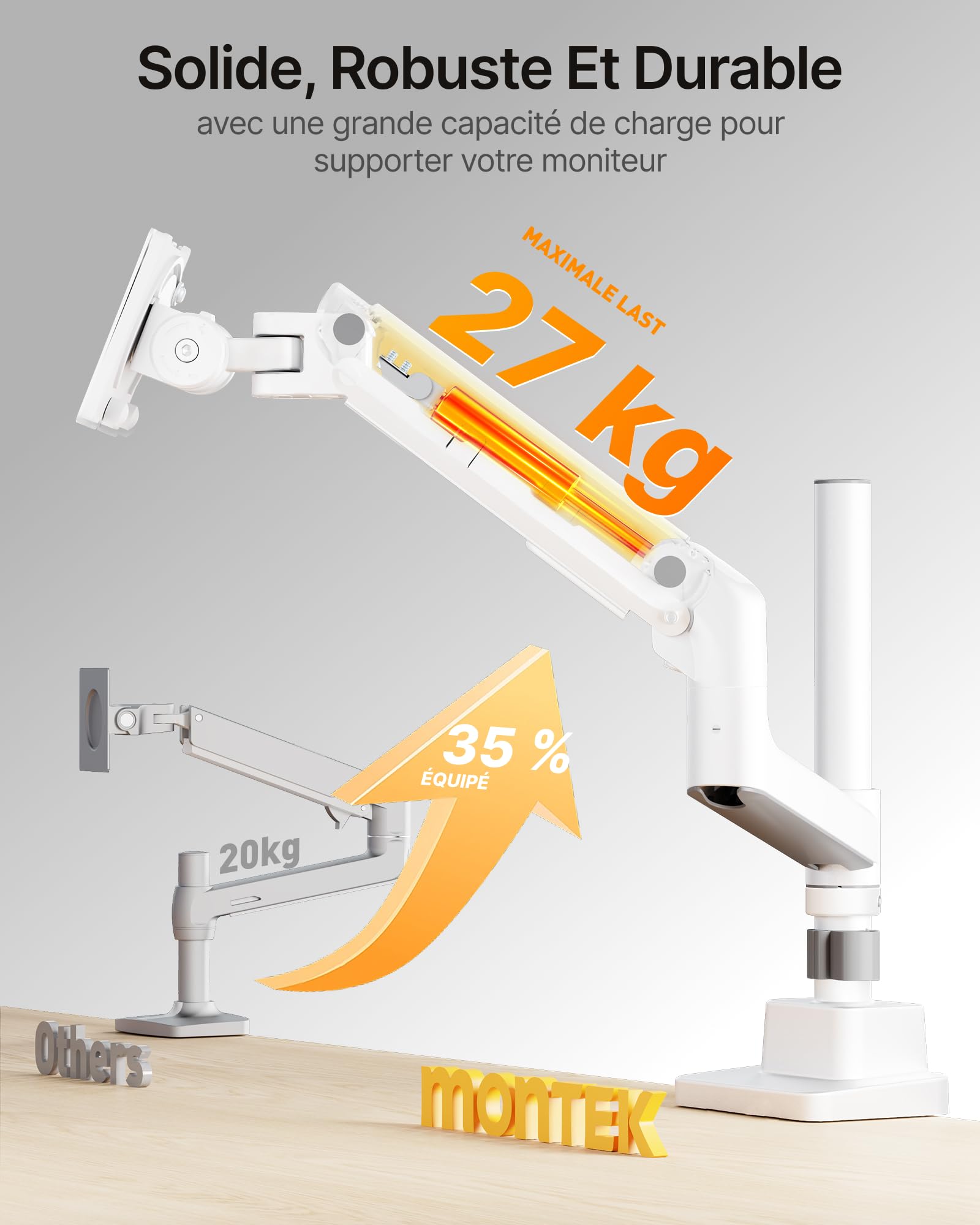 monTEK Bras Ecran PC17 à 57", avec Colonne, VESA75/100, Charge Max 27Kg