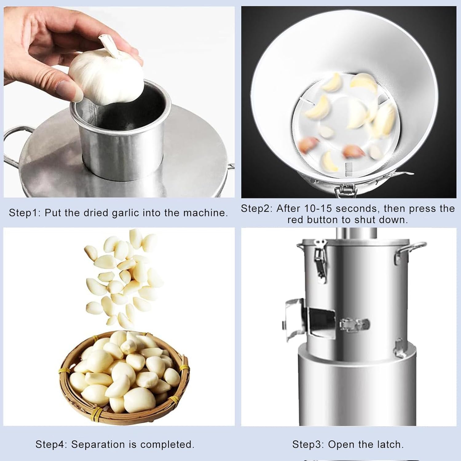 Electric Garlic Separator, 77.16lbs/H Peeling Stainless Steel Whole Garlic Peeling Machine, Large Capacity Automatic Peeler, for Dry Garlic