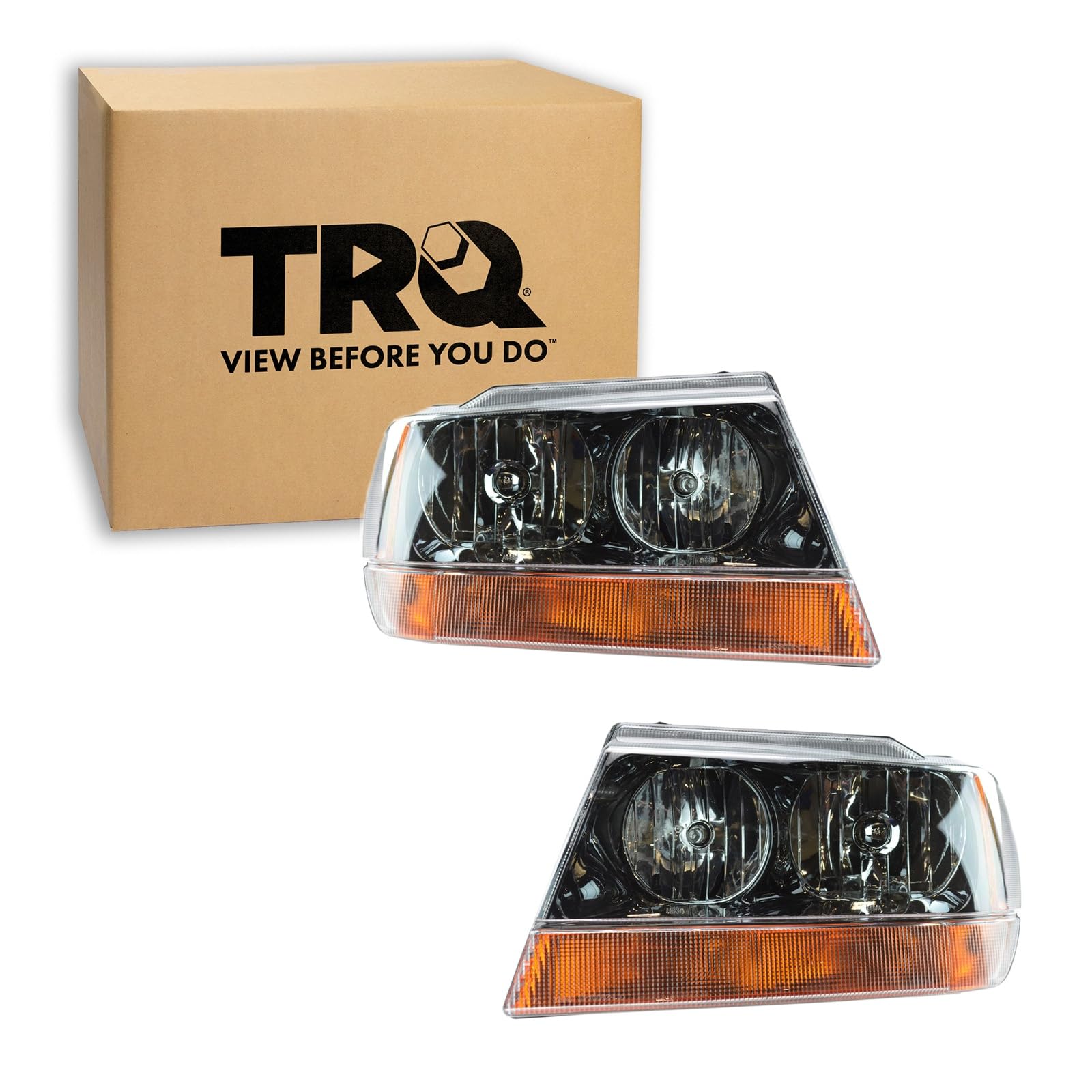 TRQ Headlight Assembly Set CH2502121 CH2503121 Compatible with 1999-2004 Jeep Grand Cherokee