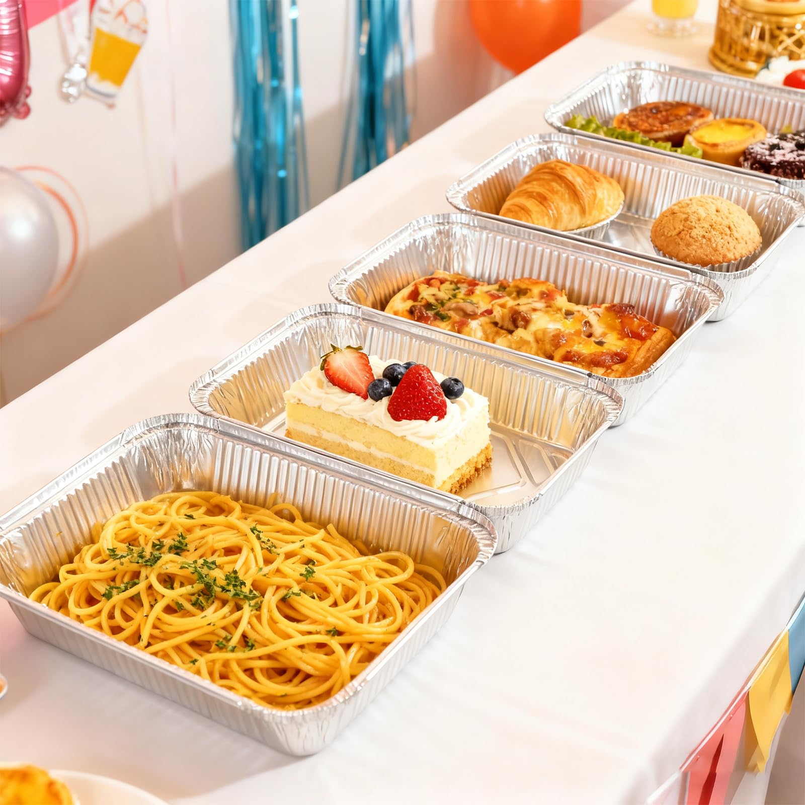 Lot de 50 Barquette Aluminium Non Couvercle, 2250ml Barquette Aluminium, 31,5x21,5x5cm Plat Aluminium Jetable, Barquette Congelation pour Cuire, Griller et Conserver Les Aliments